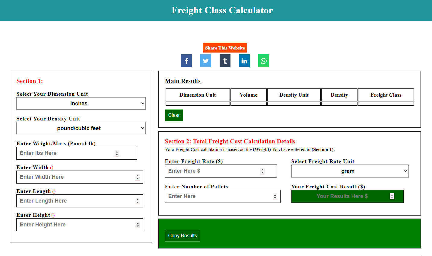 Freight Class calculator