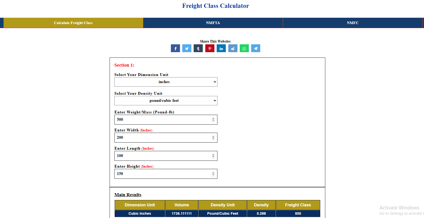 Freight Class calculator